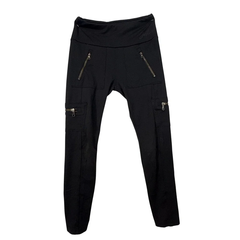 Justice Active Girls 8 Black Cargo Leggings Zipper Pockets Stretch Pants
